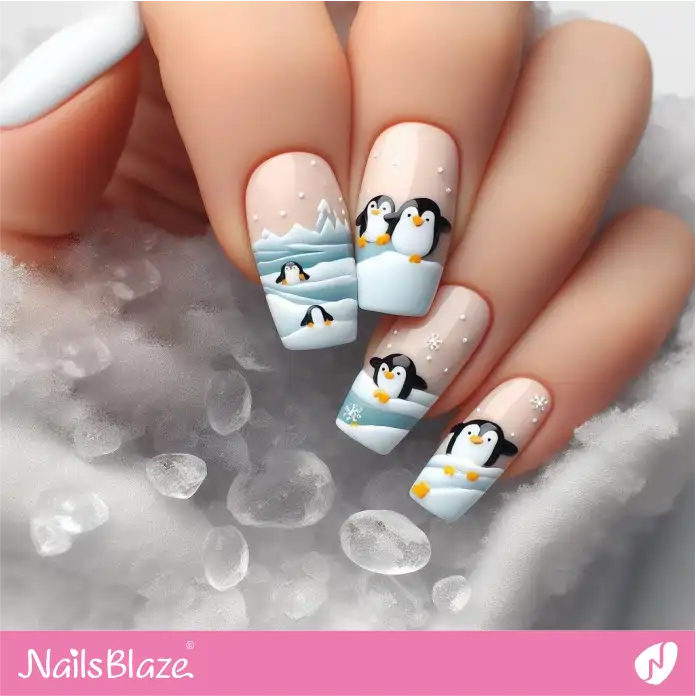 Cute Penguins Snowy Day Nail Design | Polar Wonders Nails - NB3130